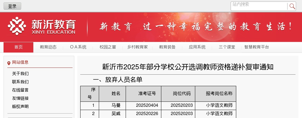 2025江苏徐州新沂市部分学校选调教师资格递补复审通知                进入阅读模式 图片